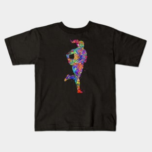 Rugby player girl watercolor Kids T-Shirt